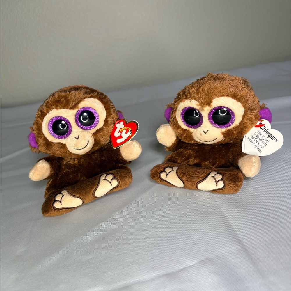 Ty Brown Monkey Plush with Purple Ears